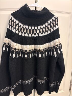Old Navy Black Fair Isle Turtleneck Sweater with Cream and Tan Accents